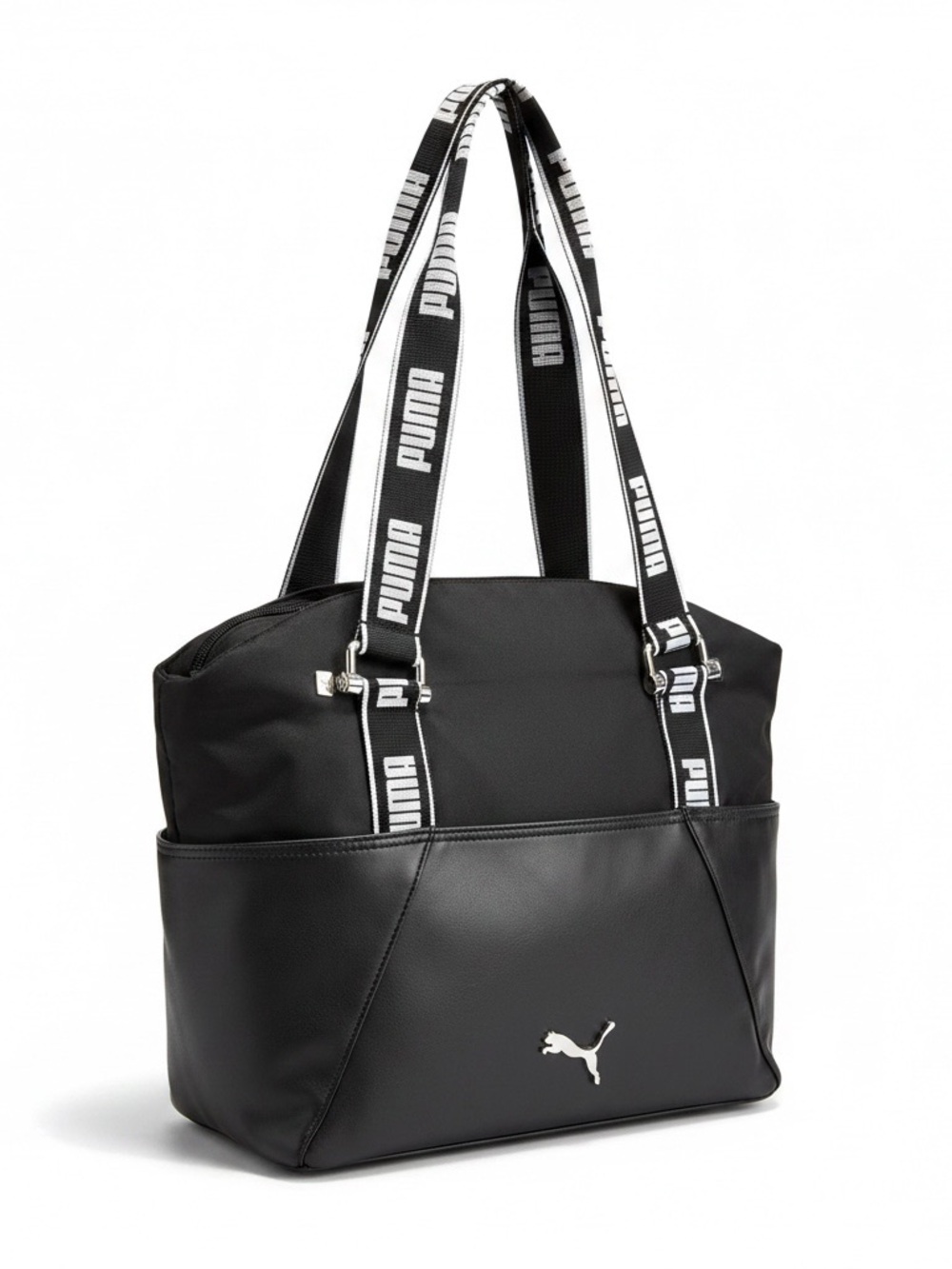 Puma Black Tote with Branded Black-and-White Straps like New!